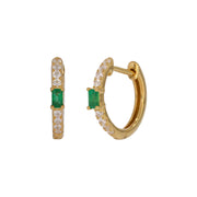 EHD57629. 14K Solid Gold Emerald & Diamond Hoop Earrings